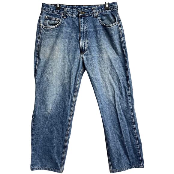 Perry Ellis Jeans Men Size 36 Blue Denim 100% Cotton Mid Rise DISTRESS HEM - Picture 1 of 7